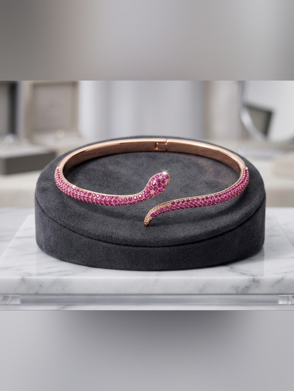 Swarovski Leslie Snake Bangle – Rose Gold Tone, Fuchsia Crystal Pavé